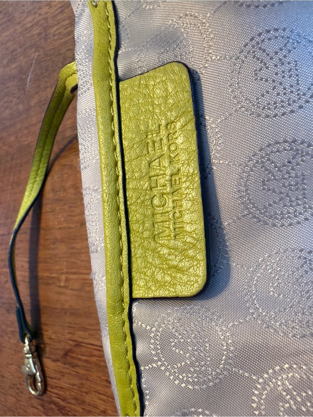 Bright Green  Leather Drawstring Tote Bag By Michael Kors - Picture 10 of 13